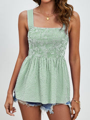 Smocked Plaid Square Neck Tank Trendsi
