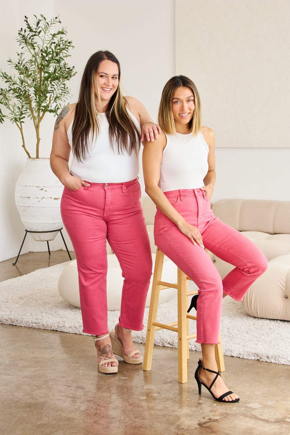 RFM Crop Dylan Full Size Tummy Control High Waist Raw Hem Jeans - Trendsi - Flyclothing LLC