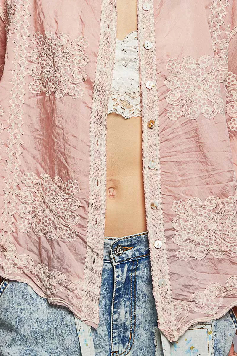 POL Embroidery Button Down Long Sleeve Shirt - Trendsi - Flyclothing LLC