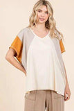 Mittoshop Color Block V-Neck Short Sleeve T-Shirt - Trendsi - Flyclothing LLC