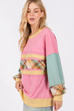 SAGE + FIG Mineral Wash Raw Edge Color Block Sweatshirt - Trendsi