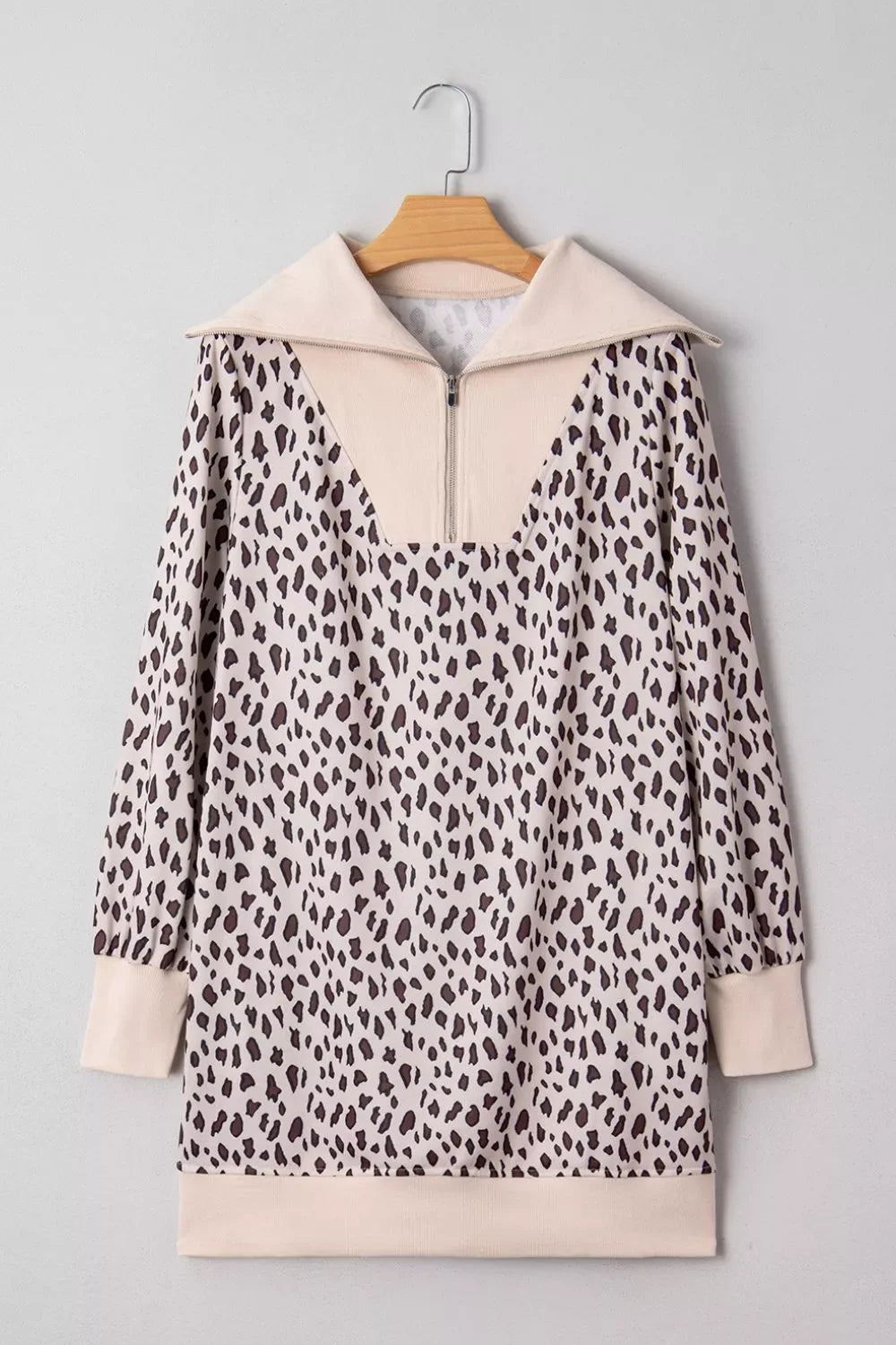 Leopard Print Zip up Collar Patchwork Shift Mini Dress - Trendsi - Flyclothing LLC