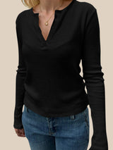 Devine Quarter Button Long Sleeve T-Shirt - Trendsi - Flyclothing LLC