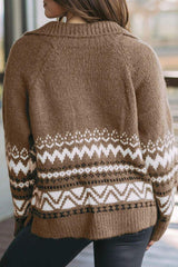 Zip Up Long Sleeve Geometric Cardigan - Trendsi - Flyclothing LLC