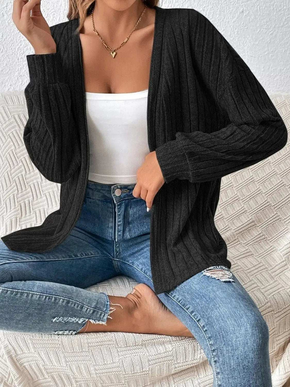 Open Front Long Sleeve Cardigan - Trendsi - Flyclothing LLC