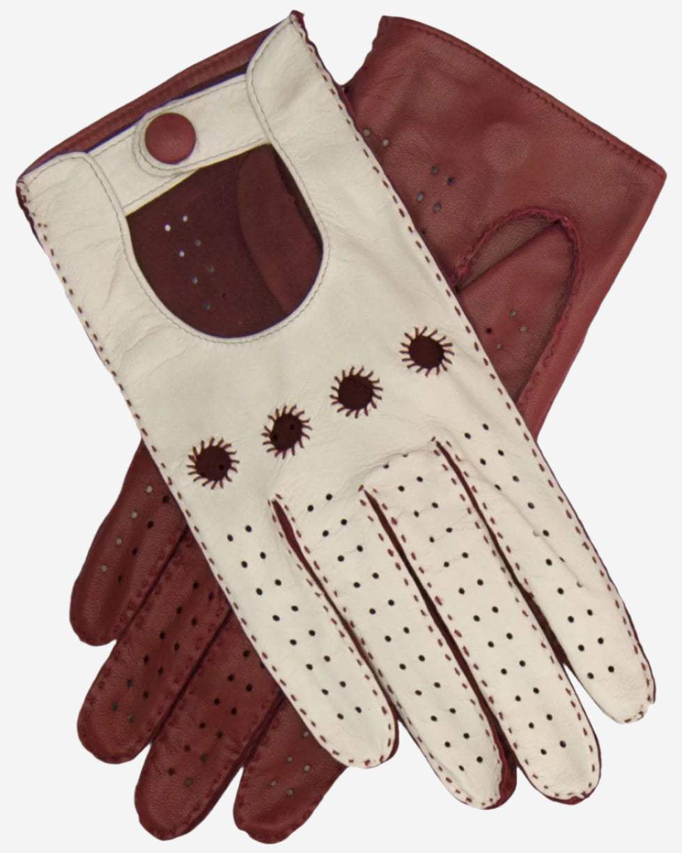 CA4123 (cream/claret) - Women’s two-tone Italian leather driving gloves