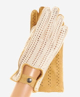 CA4620 (tan) - Women’s Italian crochet and carpincho leather driving gloves - Leather Gloves Online - Flyclothing LLC