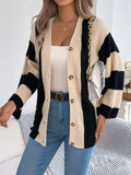 Color Block Button-Up Cardigan - Trendsi - Flyclothing LLC