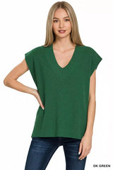 Zenana Ribbed Slit V-Neck Sweater Vest - Trendsi - Flyclothing LLC