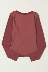 Exposed Seam Contrast Round Neck Long Sleeve T-Shirt - Trendsi - Flyclothing LLC