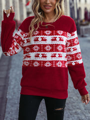 Christmas Element Round Neck Long Sleeve Sweatshirt - Trendsi