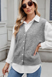 Button Down V-Neck Sweater Vest - Trendsi