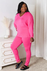 Basic Bae Full Size V-Neck Soft Rayon Long Sleeve Top and Pants Lounge Set - ShopBasicbae - Flyclothing LLC