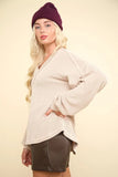 VERY J Two Tone Ribbed V-Neck Exposed Seam Top - Trendsi