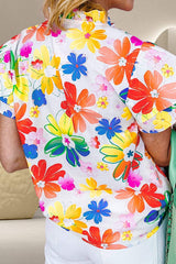 Ruffled Printed Notched Cap Sleeve Blouse - Trendsi - Flyclothing LLC