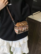 Plaid Pattern Plush Trim Crossbody Bag - Trendsi - Flyclothing LLC