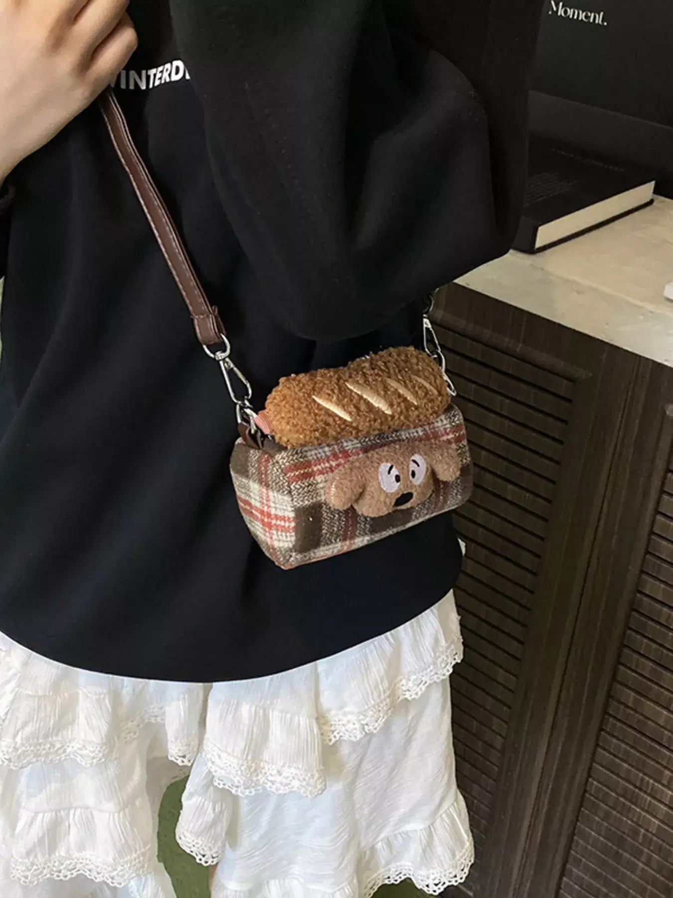 Plaid Pattern Plush Trim Crossbody Bag - Trendsi - Flyclothing LLC