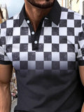 Men's Full Size Collared Checkered Short Sleeve Polo Plus Size - Trendsi