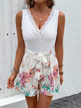 Lace Printed V-Neck Sleeveless Romper - Trendsi - Flyclothing LLC