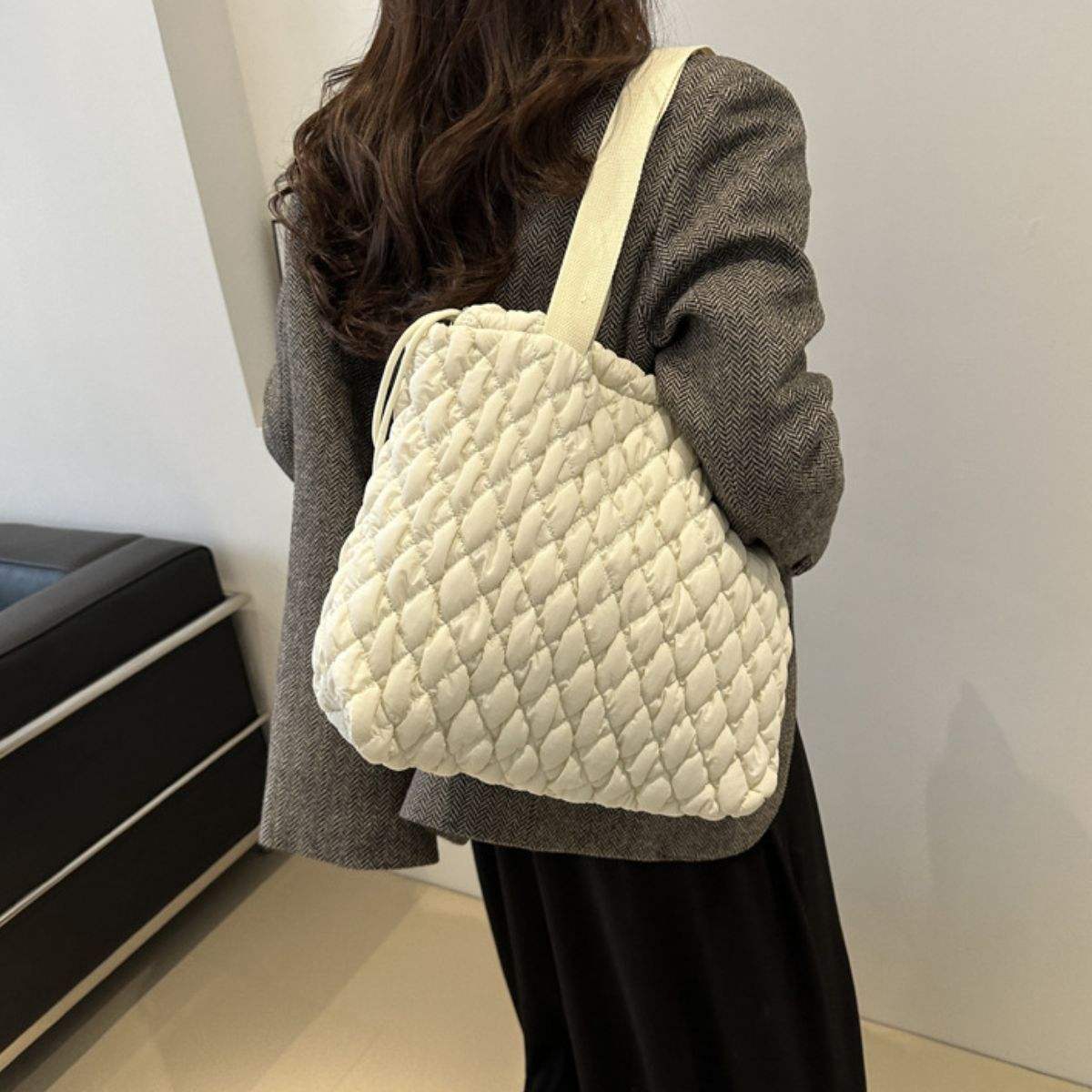 Drawstring Bubble Texture Tote Bag - Trendsi - Flyclothing LLC