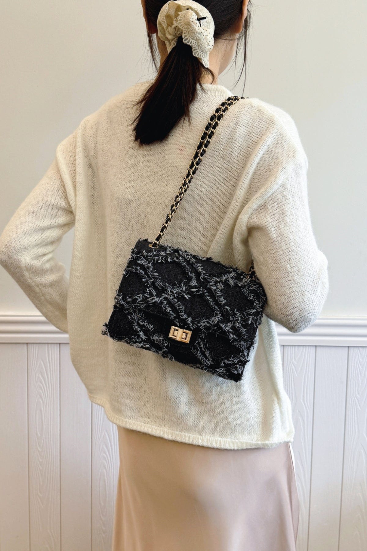 Raw Hem Denim Crossbody Bag - Trendsi