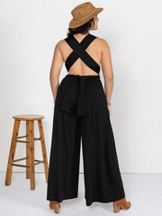 Plus Size V-Neck Wide Leg Jumpsuit - Trendsi