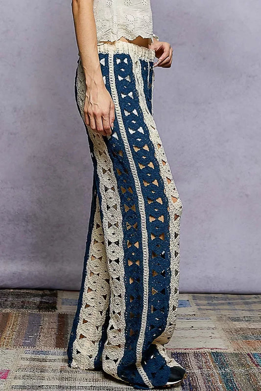 POL Openwork Wide Leg Pants with Stripe Detail - Trendsi - Flyclothing LLC
