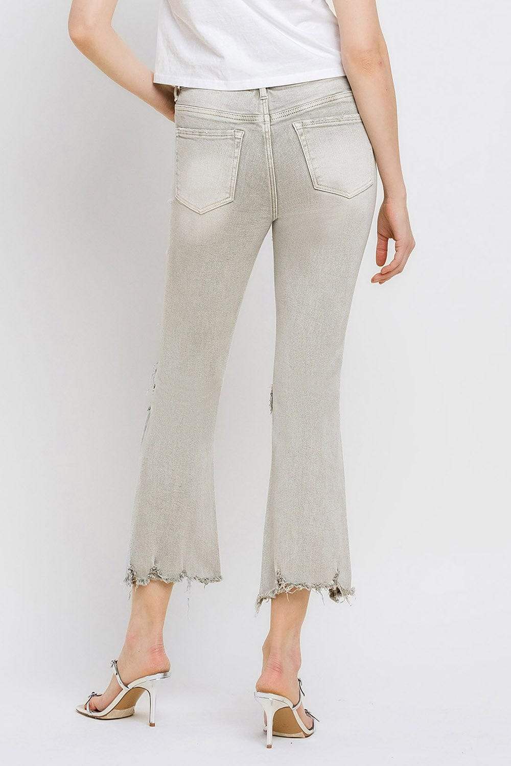 Lovervet Distressed Raw Hem Cropped Flare Jeans - Trendsi - Flyclothing LLC