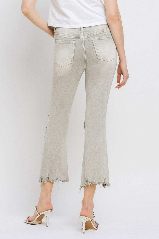 Lovervet Distressed Raw Hem Cropped Flare Jeans - Trendsi - Flyclothing LLC