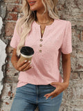 Eyelet Notched Short Sleeve Top - Trendsi
