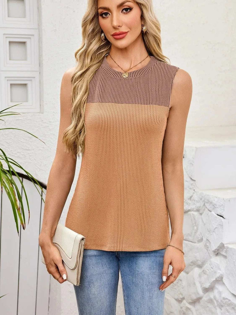 Textured Round Neck Tank - Trendsi - Flyclothing LLC