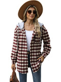 Plaid Button Up Long Sleeve Drawstring Hooded Jacket - Trendsi - Flyclothing LLC