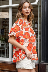 Printed Round Neck Short Sleeve Blouse - Trendsi - Flyclothing LLC