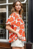 Printed Round Neck Short Sleeve Blouse - Trendsi