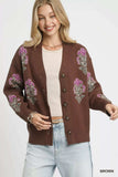 Umgee Single Flower Stem Jacquard Cardigan Sweater - Trendsi - Flyclothing LLC