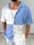 Men's Contrast Button Down Hollow Out Shirt - Trendsi