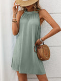 Textured Grecian Neck Mini Dress - Trendsi