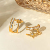 Stainless Steel Zircon Double-Layered Earrings - Trendsi