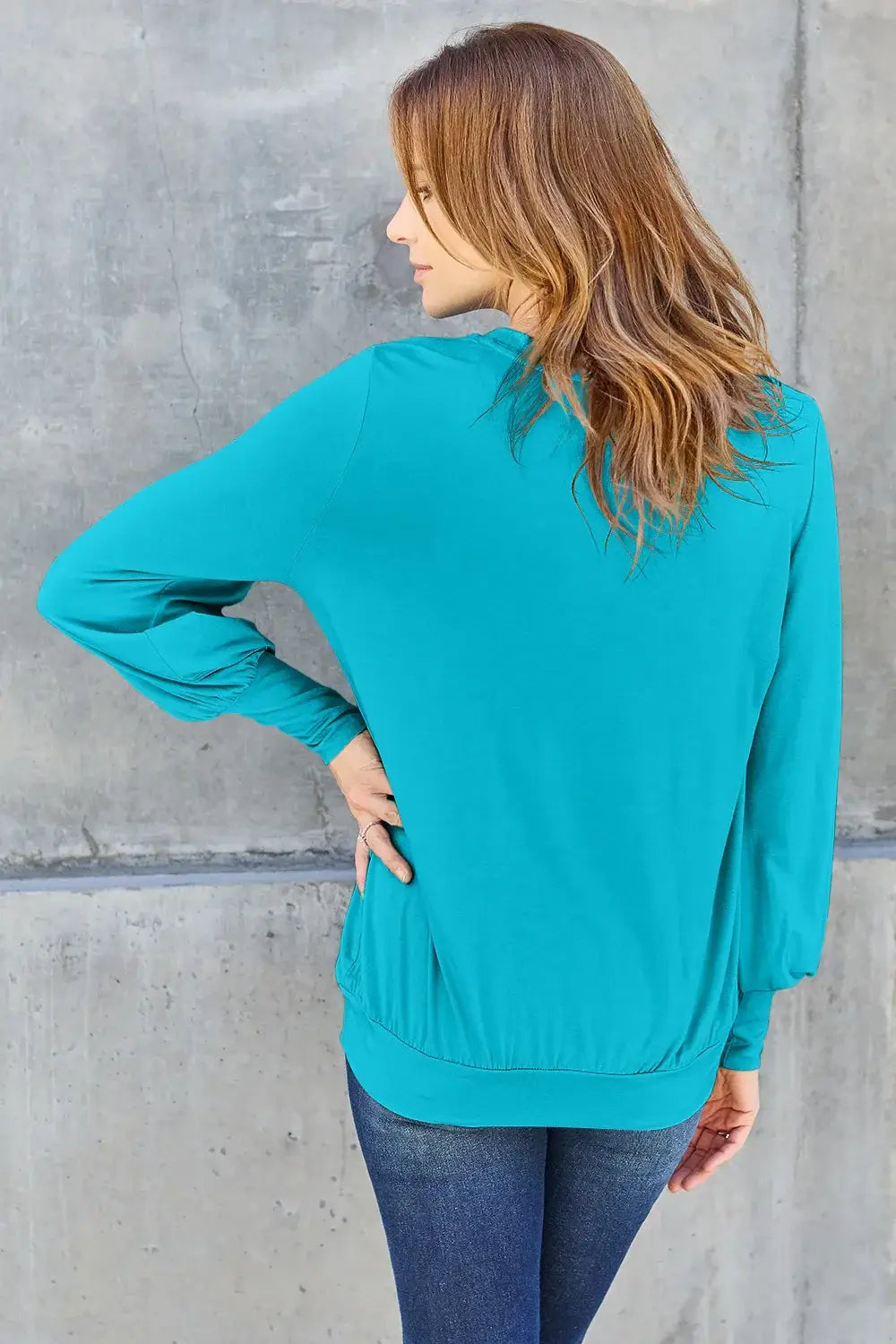 Basic Bae Full Size V-Neck Lantern Sleeve Top - Trendsi - Flyclothing LLC