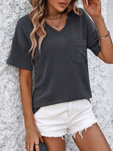 V-Neck Dropped Shoulder T-Shirt - Trendsi - Flyclothing LLC