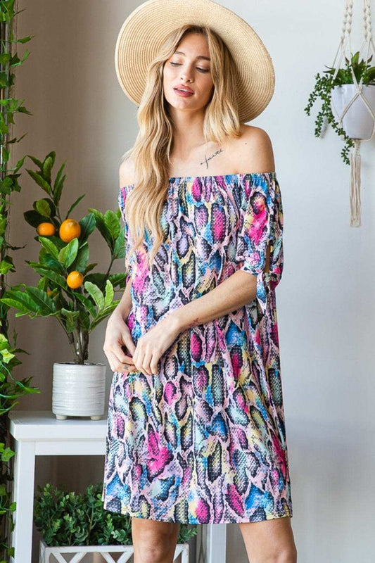 Heimish Full Size Off Shoulder Snake Mini Dress - Trendsi - Flyclothing LLC