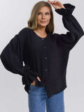 Button Up Flounce Sleeve Shirt - Trendsi - Flyclothing LLC