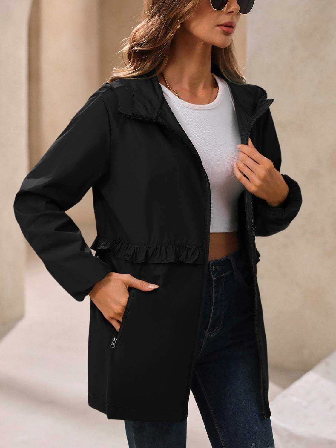 Ivy Lane Outdoor Waterproof Long Sleeve Hooded Windbreaker - Trendsi - Flyclothing LLC
