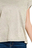 Zenana Crinkle Washed Round Neck Folded Short Sleeve Tee - Trendsi - Flyclothing LLC