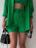 Texture Button Up Shirt and Drawstring Shorts Set - Trendsi