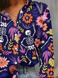 FAM-FAM Buttoned Printed Collared Neck Long Sleeve Shirt - Trendsi - Flyclothing LLC