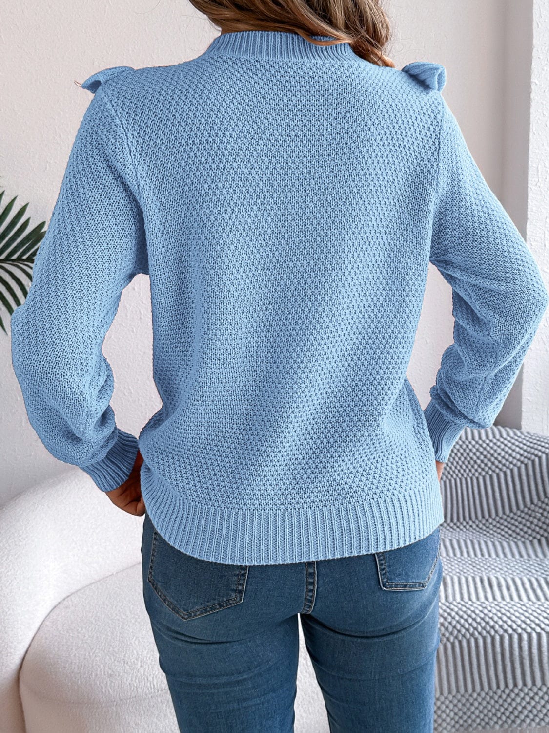 Ruffled Round Neck Long Sleeve Sweater - Trendsi