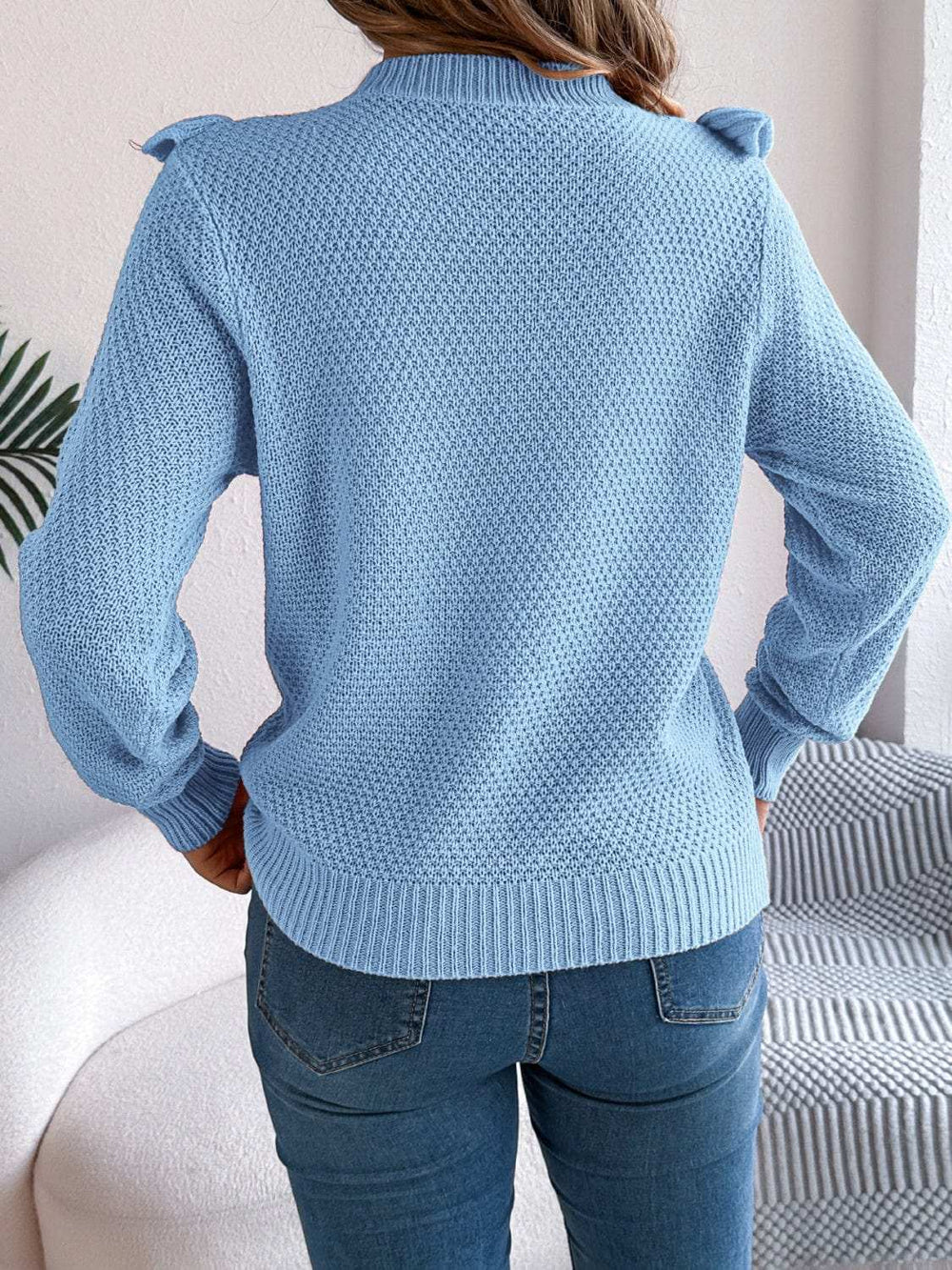 Ruffled Round Neck Long Sleeve Sweater - Trendsi - Flyclothing LLC
