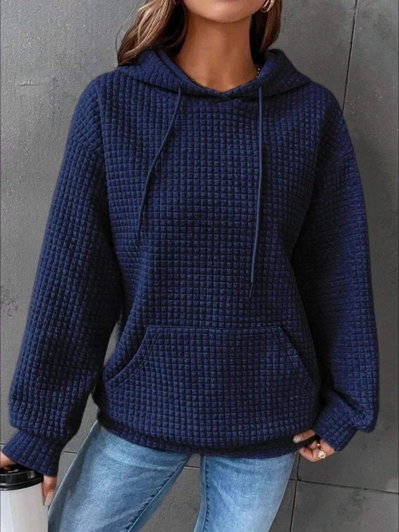 Full Size Textured Kangaroo Pocket Hoodie Plus Size - Trendsi - Flyclothing LLC