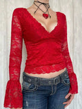 Lace Surplice Long Sleeve Blouse - Trendsi - Flyclothing LLC
